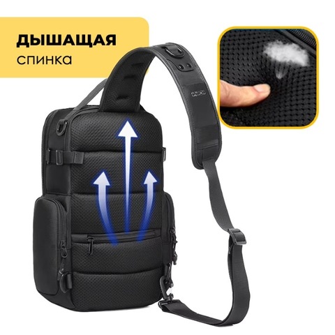 Картинка рюкзак однолямочный Ozuko 9812 Black - 5