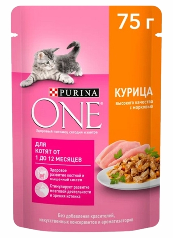 Корм PURINA ONE Влажный д/котят Курица с морковью 75 г Nestle РОССИЯ