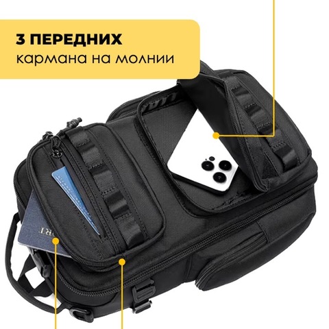 Картинка рюкзак однолямочный Ozuko 9812 Black - 7