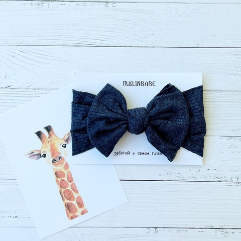 Повязка бант лапша "Синий"