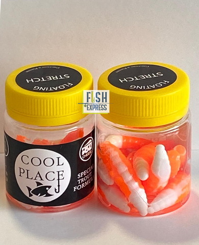 Форелевая силиконовая приманка COOL PLACE MAGGOT FLOATING STRETCH цвет БЕЛО-ОРАНЖЕВЫЙ 40 мм/ 10 шт в банке.