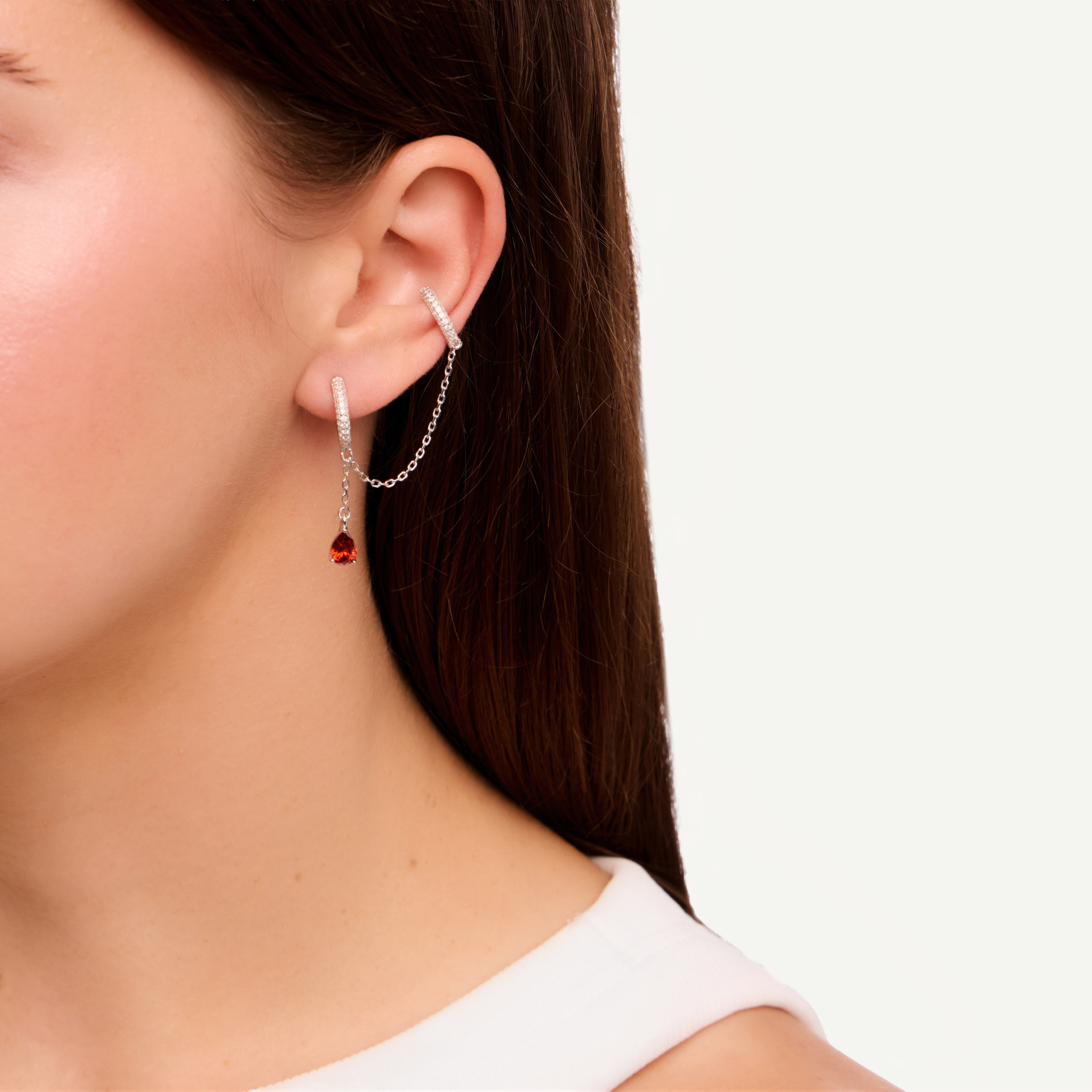 Кафф Dangling Silver Cuff - Ruby Drop