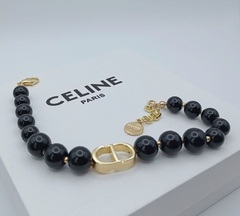Браслет CDior из черных бусин с подвеской лого