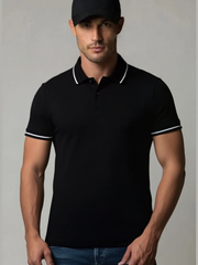 5246 Футболка-поло мужская супрем с лайкрой черный (56-3XL)