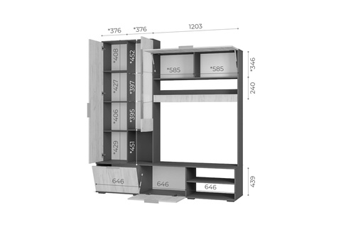 Гостиная Плаза графит / дуб крафт белый