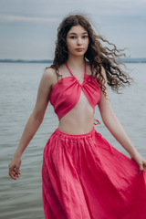 Малинка. Топ розовый льняной на завязках TPS-1809