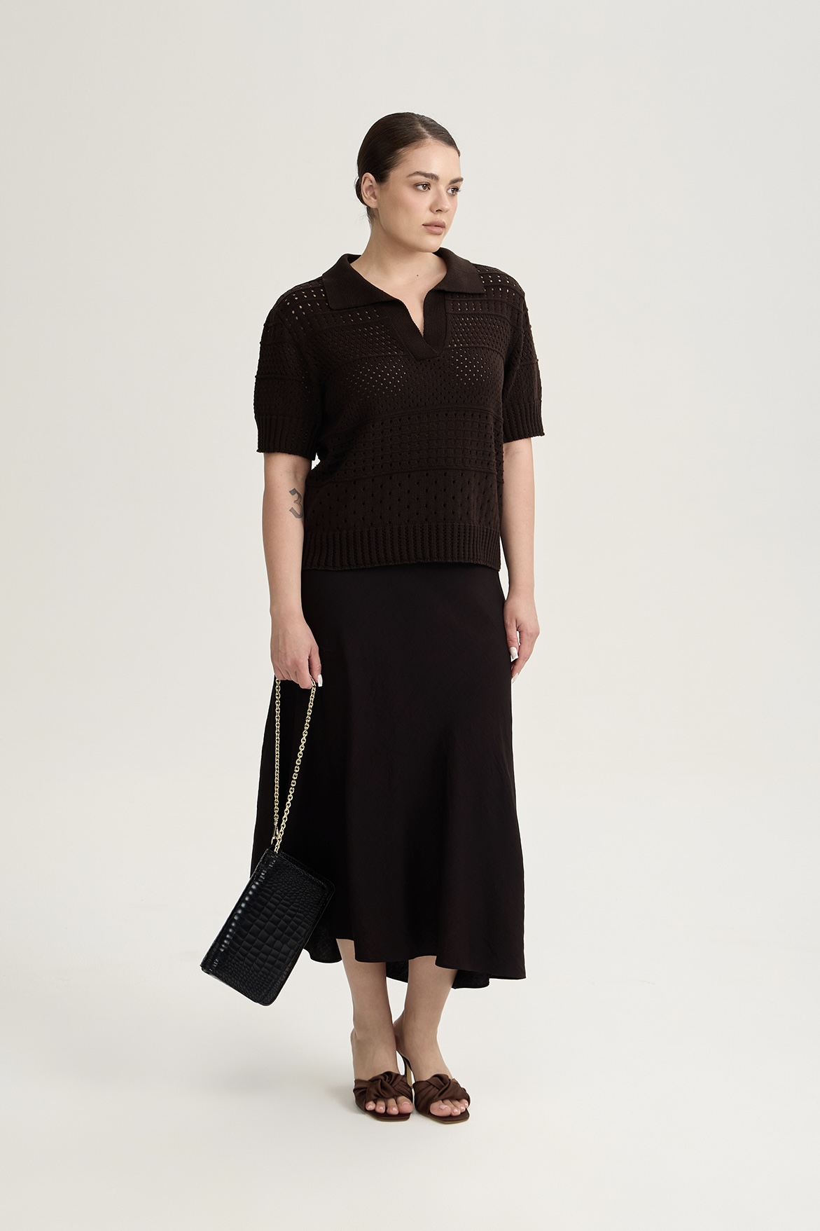 Юбка миди из жатой вискозы, черный