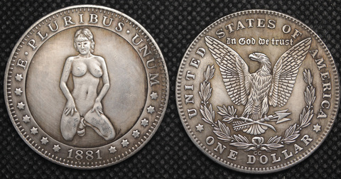 Жетон 1 доллар 1881 года США Обнаженная девушка Эротика ню Секси #25 копия хобо-монеты посеребрение Копия