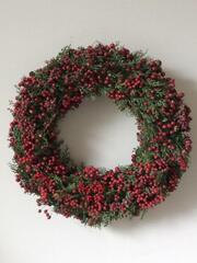 Ягоды красные перламутровые, искусственные на ветке 20 см., 6-8 мм., набор 10 шт.