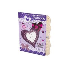 Блокнот 11,0 см * 15,0 см , 7БЦ, Alingar, мат. ламинация, поролон, код. замочек, 50л., линия, "Кружевные сердца", сиреневый