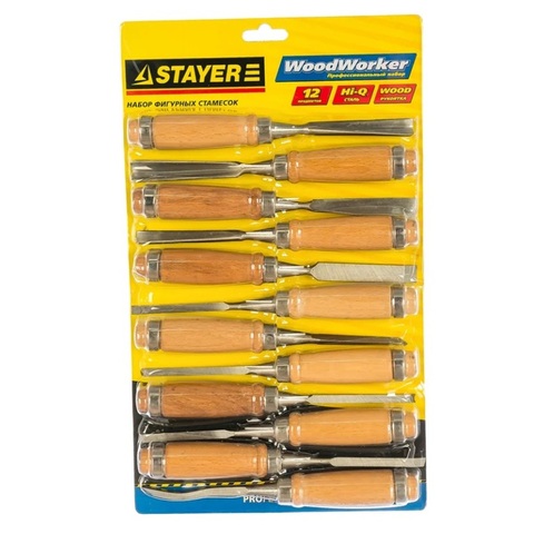 STAYER 12 предм., набор фигурных стамесок-резцов по дереву (1835-H12)