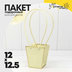 
          Пакет подарочный 12.5х12х8см Ваза для цветов с золотой рамкой (Бежевый)