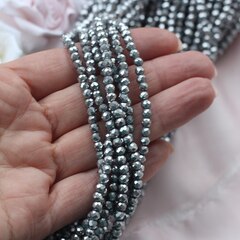 Гематин гематит, граненый шарик, 3 мм, серебро, 1 нить, ГМ096