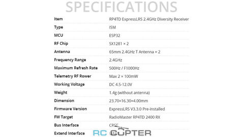 Приёмник Radiomaster RP4TD True Diversity 2.4 ГГц FCC версия
