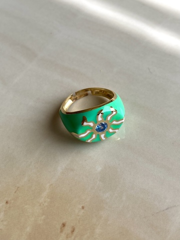 Кольцо Фудзи зеленое, позолота