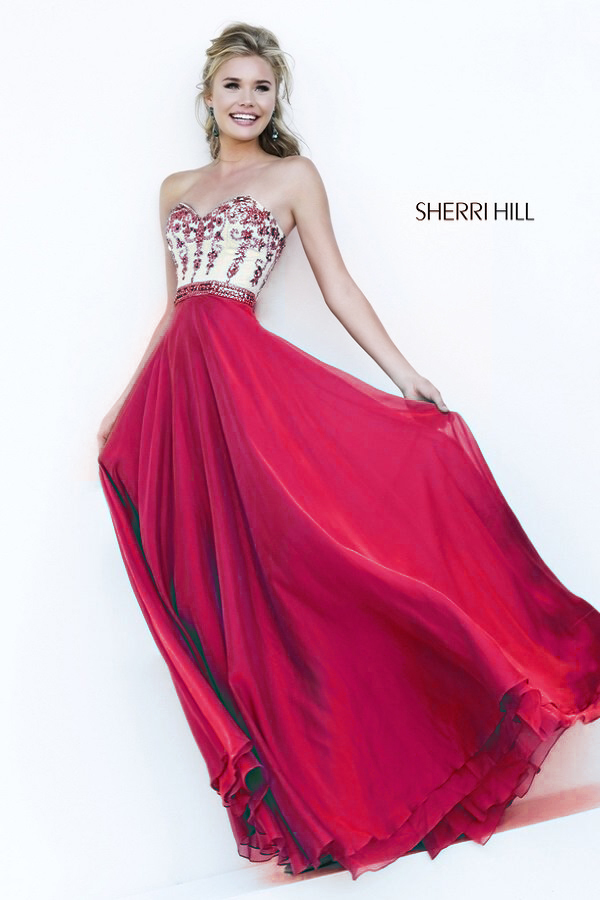 Sherri Hill Красивое бордовое платье, с расшитым камнями лифом и струящейся, пышной юбкой в пол