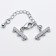 Карабин с удлинителем и разделителями на 3 нити, цвет серебро (родий), фианиты, размер карабина 10 мм, цена за 1 шт