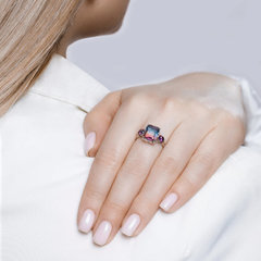 92011725 - Серебряное кольцо с прямоугольным ситаллом с эффектом ОМБРЕ