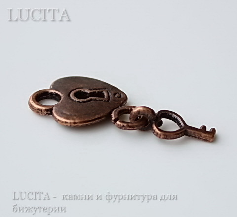 Подвеска  "Сердце с ключиком" (цвет - античная медь) 26х13 мм ()