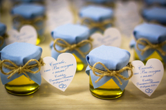 Бонбоньерка с медом на свадьбу в голубом цвете