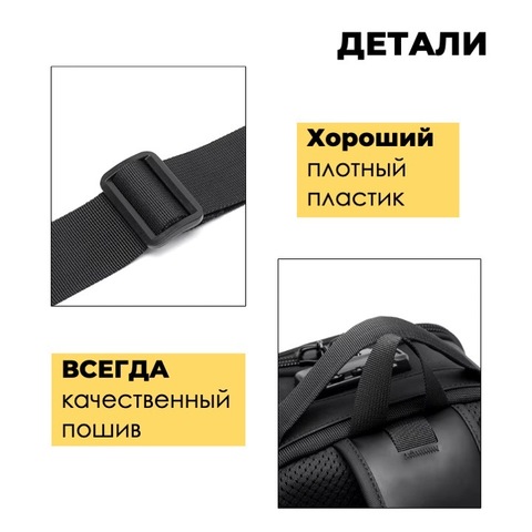 Картинка рюкзак однолямочный Ozuko 9812 Black - 13