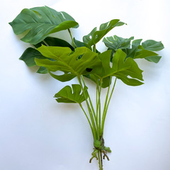 Монстера искусственная, куст с корешками, 9 веток, евро пластик, зеленая, 38 см