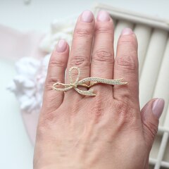 Кольцо двойное с фианитами Лента, позолота Д069