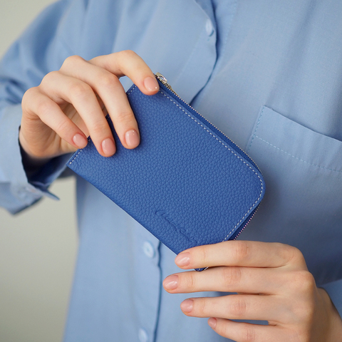 Кошелек кожаный, теленок цвета синий королевский