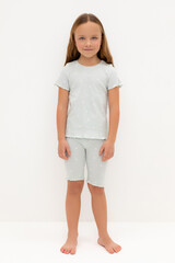 пижама  для девочки  К 1632/серое небо,мини листики