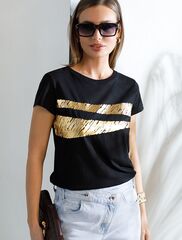 Нарядная футболка с золотистым принтом  D49.135 (131456)