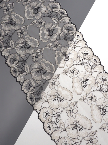 Кружево вышивка на сетке экрю с черным неэластичная ширина 22 см