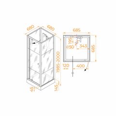 Душевая кабина квадратная 70 х 70 , распашная дверь, стеклянная, профиль чёрный
