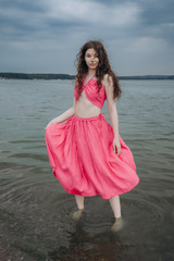 Малинка. Топ розовый льняной на завязках TPS-1809