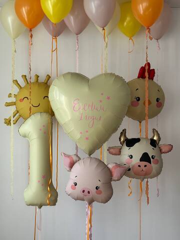 Заказать шары с цифрой 1 бежевой набор Ферма Новосибирск | Wonderball-project.ru