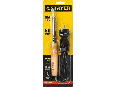 STAYER MAXTerm 60 Вт клин, Электропаяльник с деревянной рукояткой (55310-60)