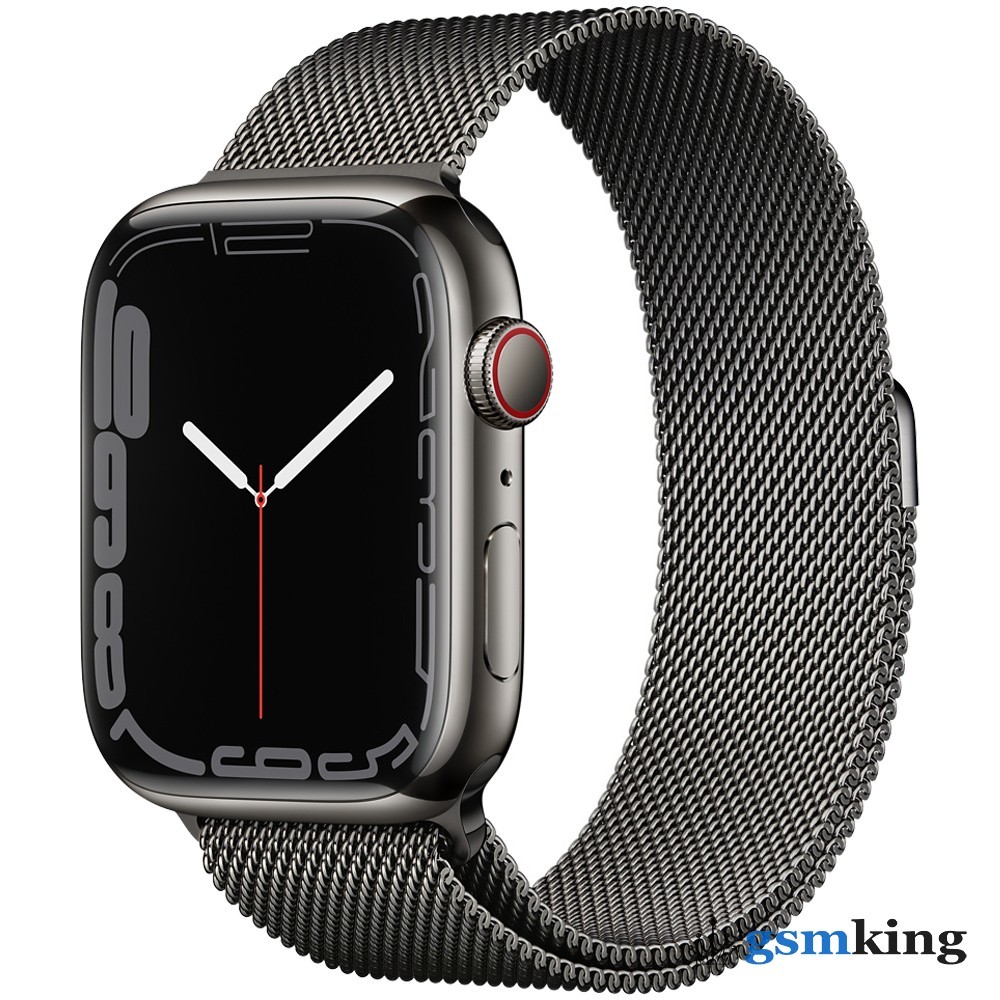 Apple Watch Series 7 GPS Cellular 45mm Graphite Stainless Steel Case with Graphite Milanese Loop MKJJ3LL A 0.0