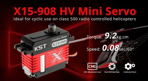 Сервопривод KST X15-908 (6.5-9.2кг/см, 0.08-0.10сек/60°, 40г)