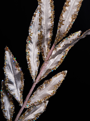 Веточка с листьями пальмы 61см ChristmasDeLuxe платина