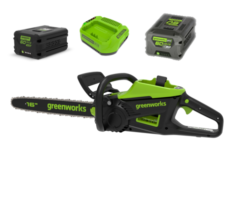 Цепная пила аккумуляторная Greenworks GD60CS25k5 Арт. 2008907U2G, 60V, 40 см, бесщеточная, 2500 Вт, с 2хАКБ 5 Ач. и ЗУ