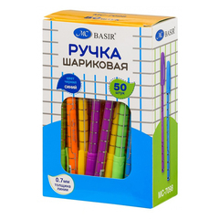 
          Ручка шариковая, масляная, Basir, синие чернила, цветной ребристый корпус, 50 шт