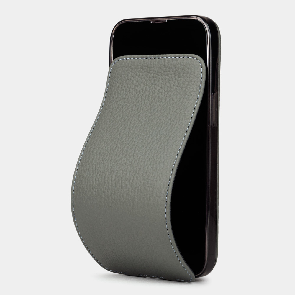Чехол для iPhone 13 Pro Max из натуральной кожи теленка, стального цвета