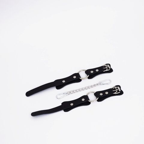Черные кожаные оковы с кольцом - Crazy Handmade CH-2602