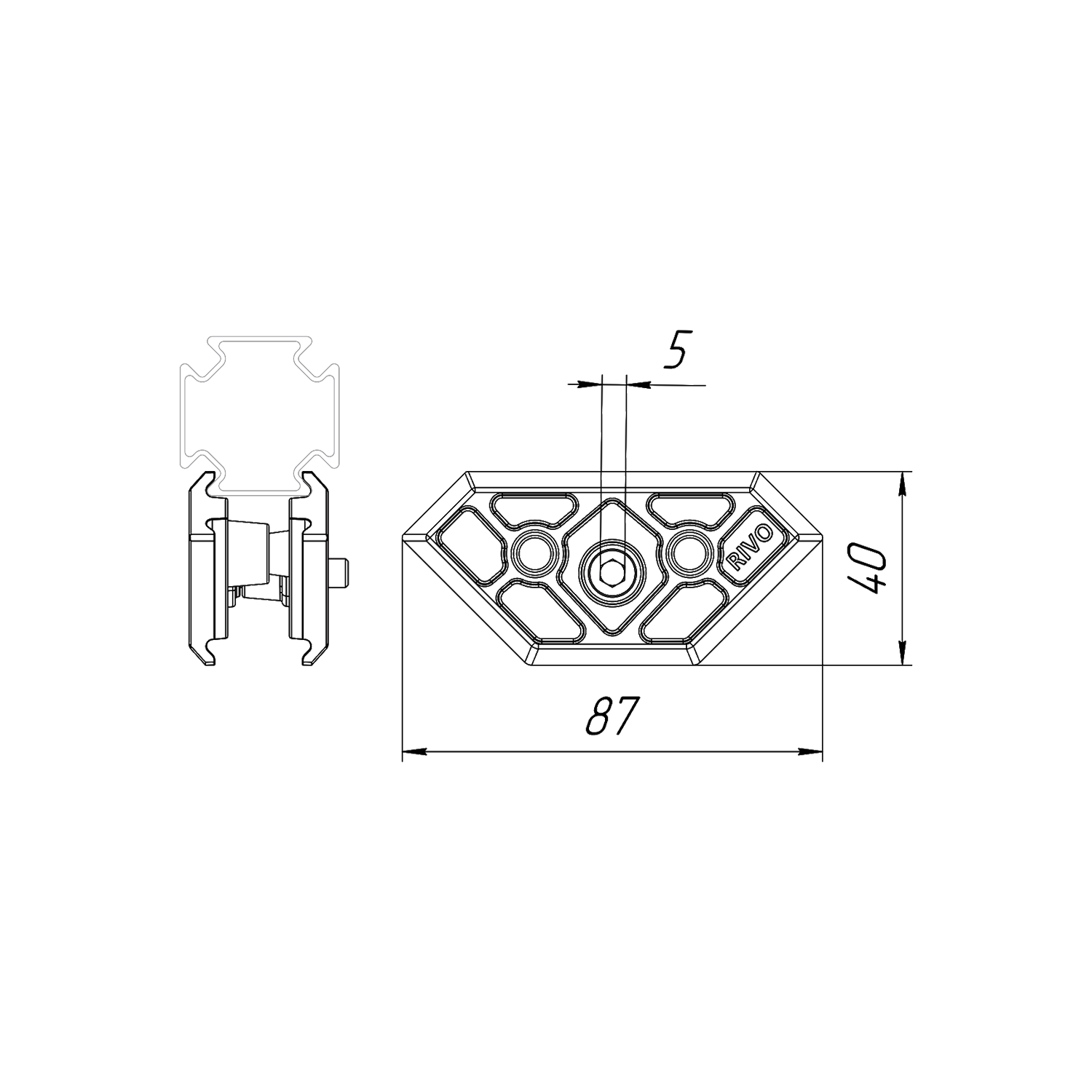 Угловой элемент 180°/90°/45° RIVO Fix