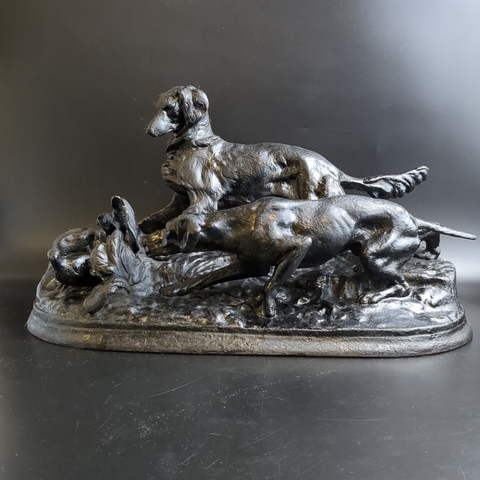 Композиция "Охота на куропатку" (по модели скульптора Пьера-Жюля Мэна, выполненной в 1848 г.), чугун, крашение, Кусинский литейно-машиностроительный завод (КЛМЗ), СССР, 1959 г.