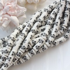 Бусина Бочонок, керамика, белая с черной росписью, 10*8 мм, 1 шт, МК008