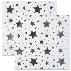 Салфетки, Звезды Микс, Серебро на белом, 33*33 см, 12 шт.