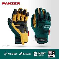 KRAFTOOL PANZER р.L (9), профессиональные комбинированные перчатки, виброзащита, увеличенные противоударные накладки (11298-L)