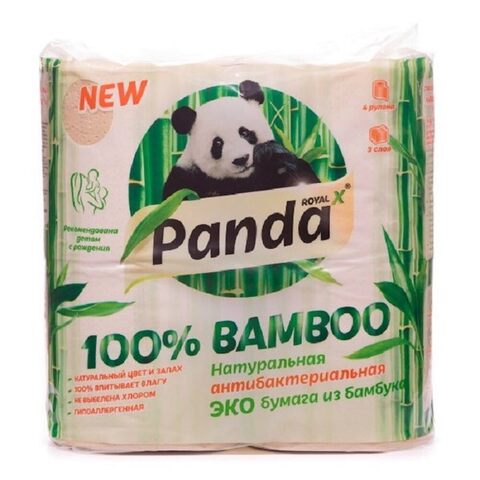 Туалетная антибактериальная ЭКО бумага, 8 рулонов (Panda Royal)
