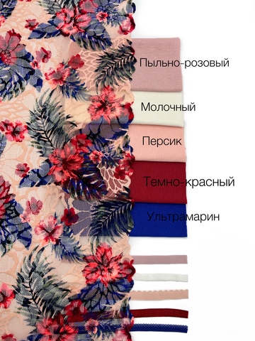 Кружево эластичное персик/цветочное 23 см, Китай