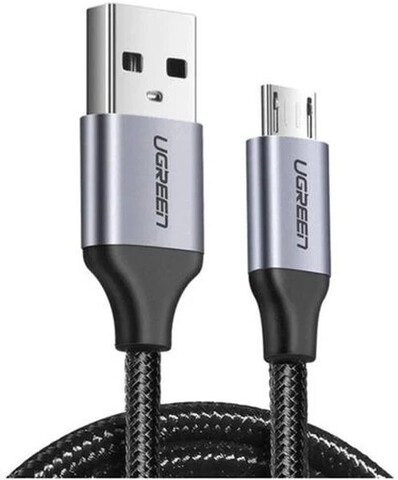Кабель UGREEN US290 (60145) USB-A to Micro USB Cable Nickel Alu Braid, 0,5м, серо-черный